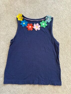 Mini Boden Navy Tank Top with Multicolor Flower Applique